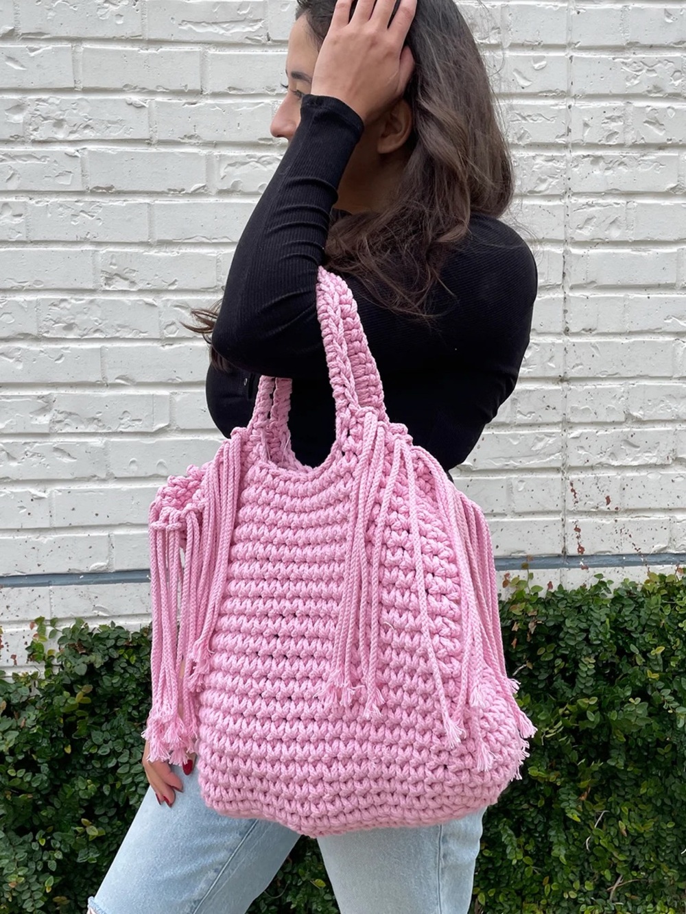 Pink macramé Tote Bag